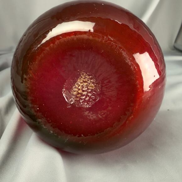 Vintage Cranberry Red Art Glass Vase Hand Blown Ribbed Prunts Murano Style 7" - Picture 8 of 8